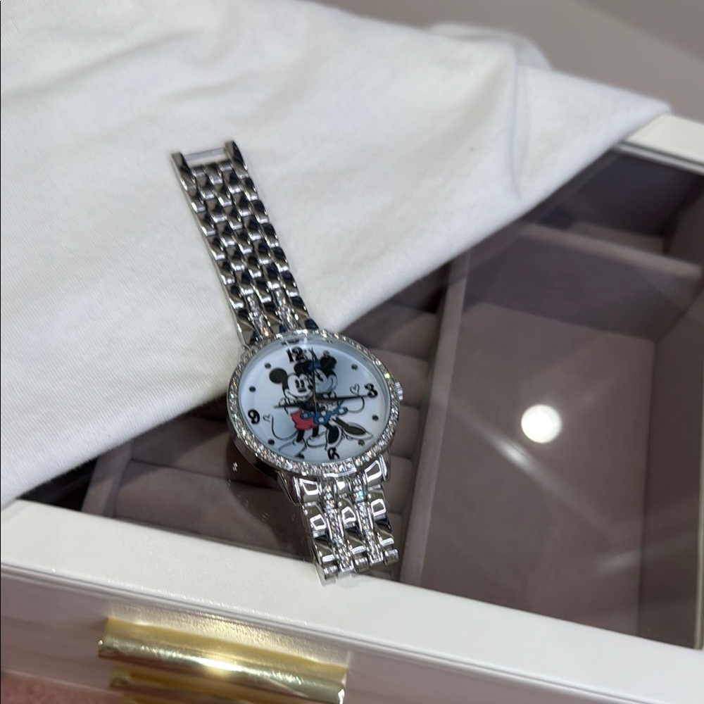 Disney Silver Sparkling Mickey & Minnie Mouse Watch